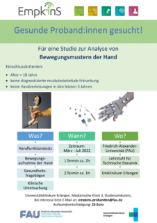 Zum Artikel "Sub-project D01 of EmpkinS is looking for healthy test persons for study on hand movement patterns"